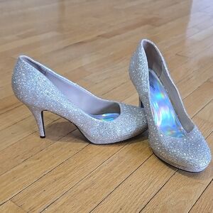 Silver Slipper Gold Sparkle Stiletto Heels 12W